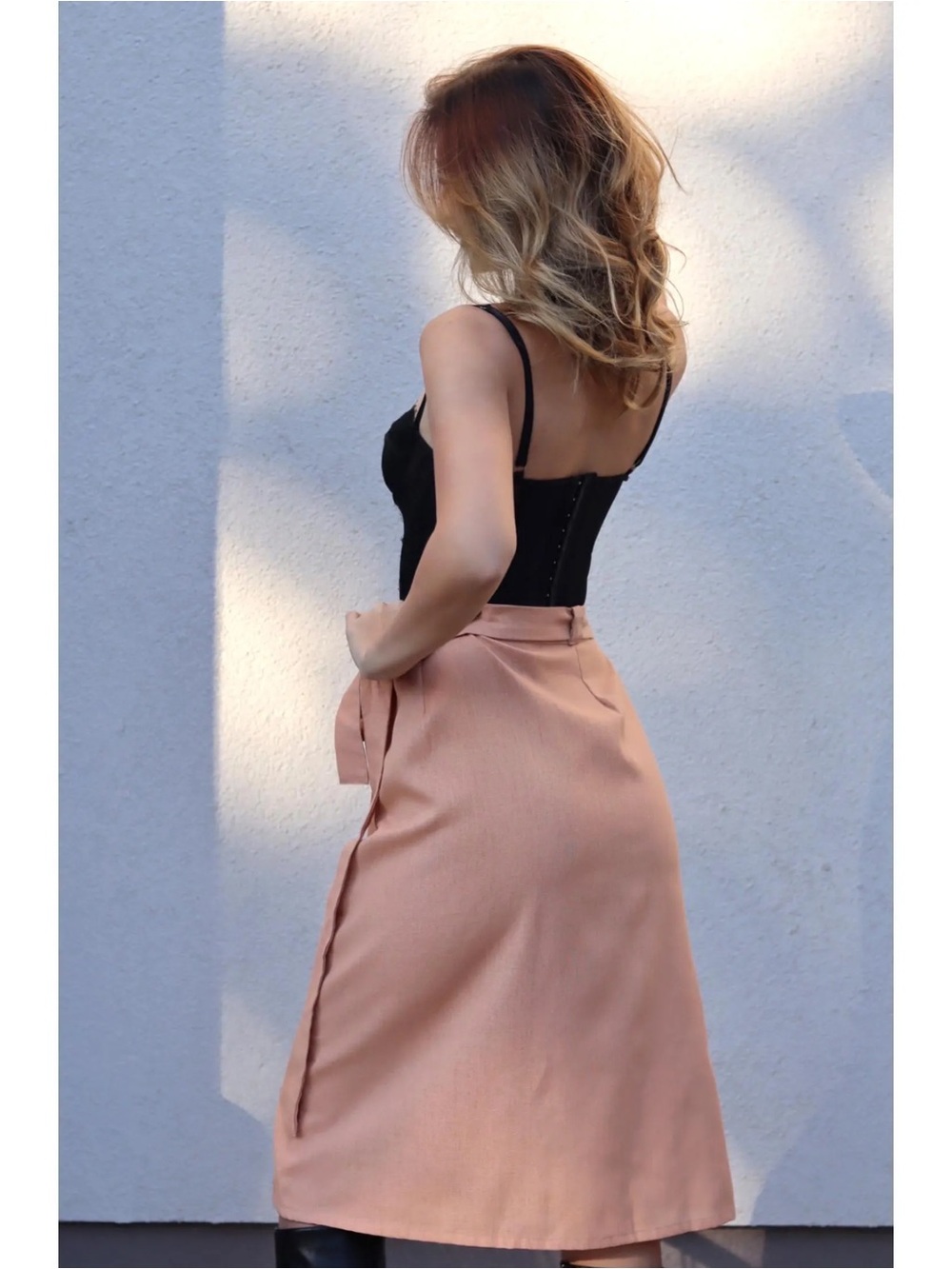 ASOS Blush Pink Tie-Waist Pencil Skirt